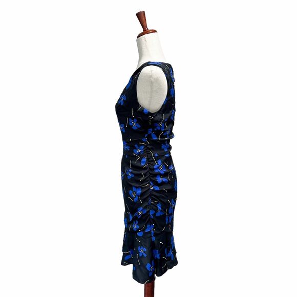 Milly NWT Butterfly Stretch Silk Pam Dress Size 4 Women's Ruched‎ Sheath Blue - Picture 6 of 14